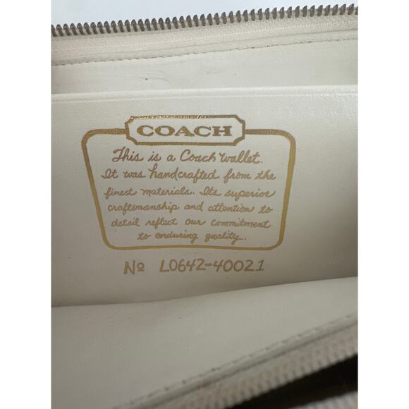 Coach Canvas Leather Zip Long Wallet Brown White Signature Used - Picture 3 of 6